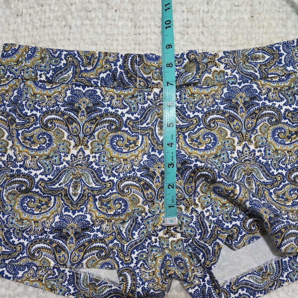 J Crew City Fit Paisley Print Shorts - Blue & Yellow Stretch Cotton - Size 4 - Picture 6 of 9